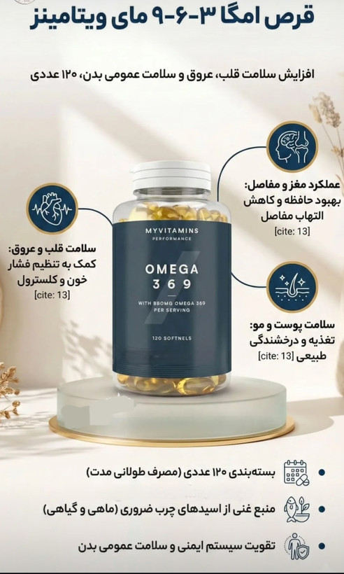کپسول نرم امگا ۳ ۶ ۹ مای ویتامینز (MyVitamins Omega 369) تقویت سلامت عمومی و قلب